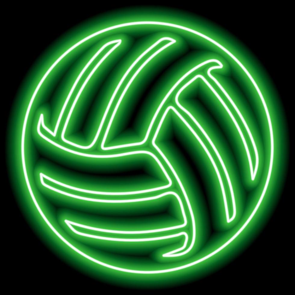 neon groene omtrek van een volleybal bal op een zwarte achtergrond. vector