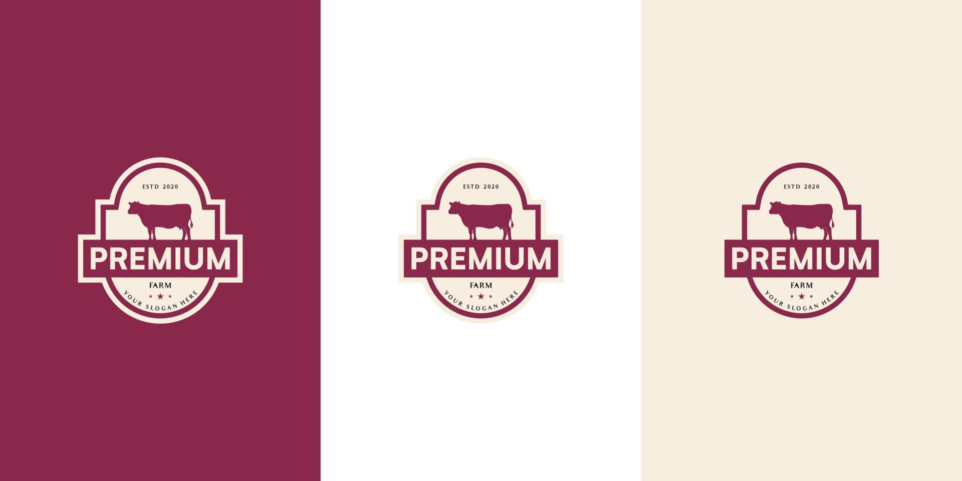 vintage rundvlees sticker label logo ontwerp premium vector