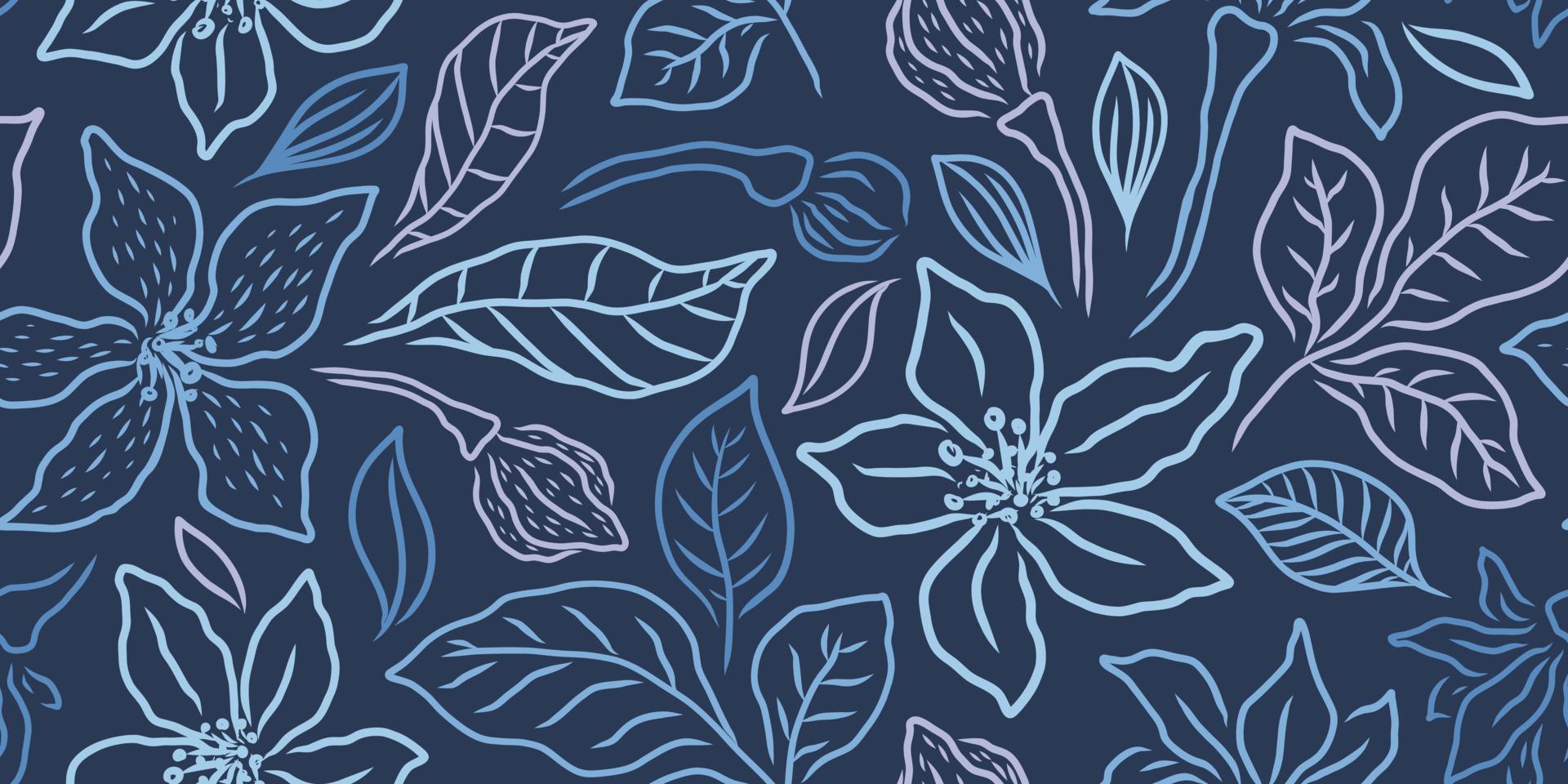 vector horizontaal naadloos blauw bloemenpatroon met lelies
