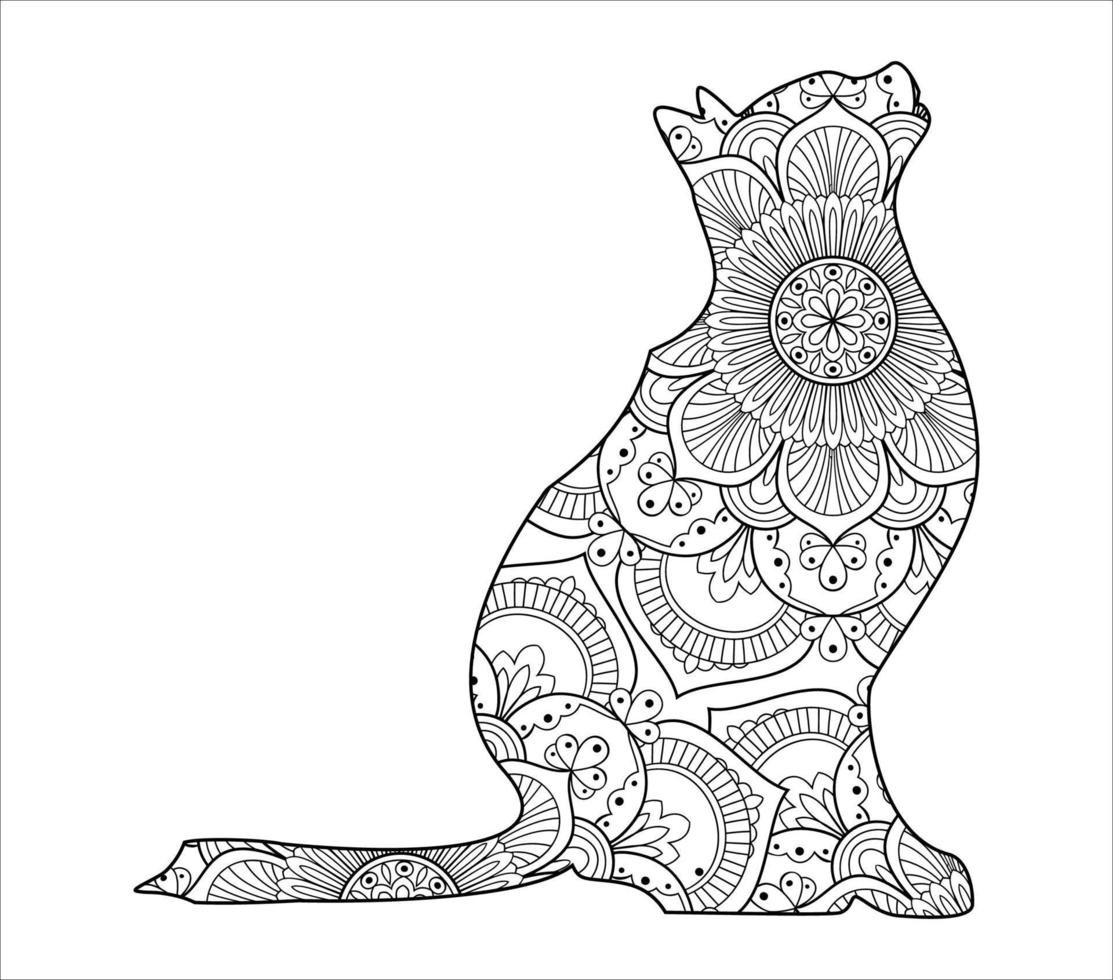 schattige kat mandala kleuren vector illustratie ontwerp.