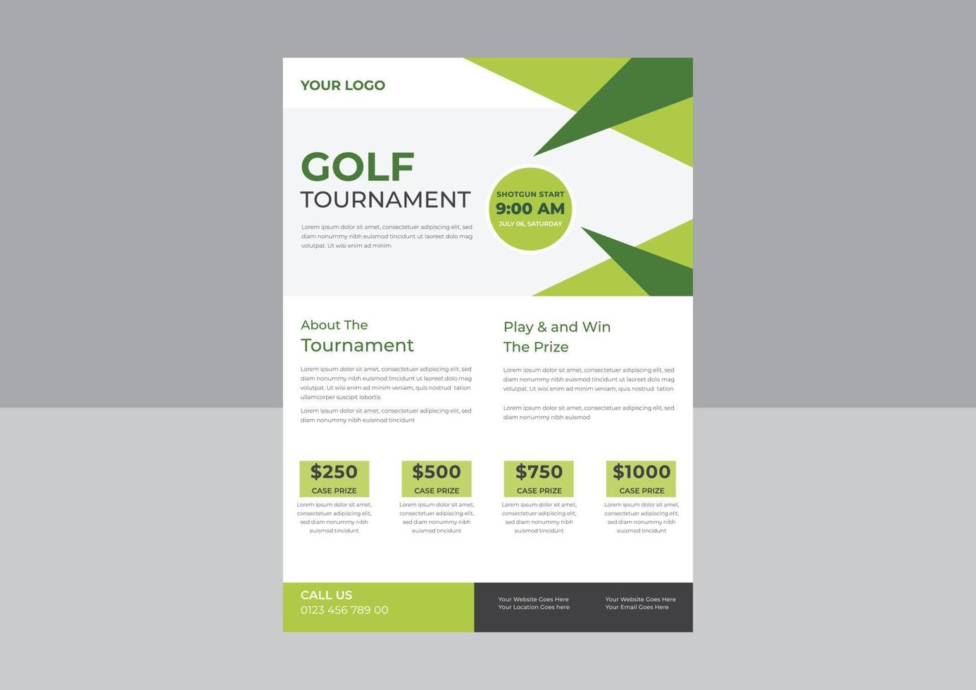 sjabloon voor uw golftoernooi-uitnodigingsflyer, golfpostervector. golfbal. verticaal ontwerp voor promotie van sportbars. toernooi, kampioenschapsflyerontwerp. club flyer. vector