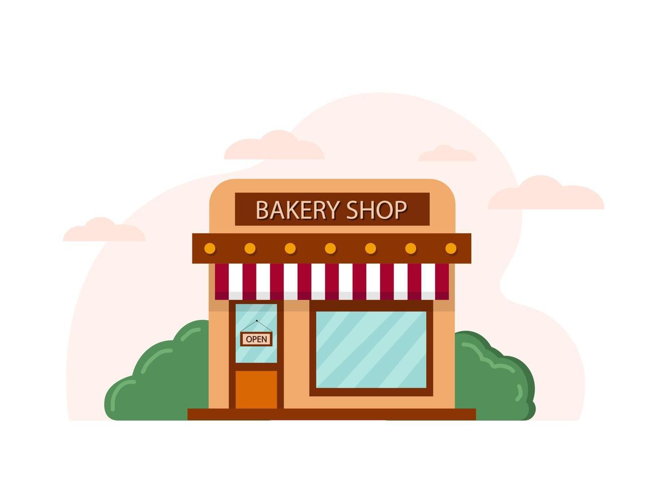 illustratie van bakkerij winkel. bakkerij winkel gebouw gevel met kleine struik. vector