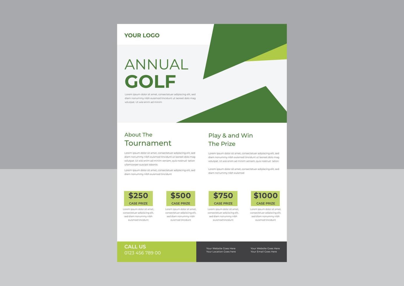 sjabloon voor uw golftoernooi-uitnodigingsflyer, golfpostervector. golfbal. verticaal ontwerp voor promotie van sportbars. toernooi, kampioenschapsflyerontwerp. club flyer. vector