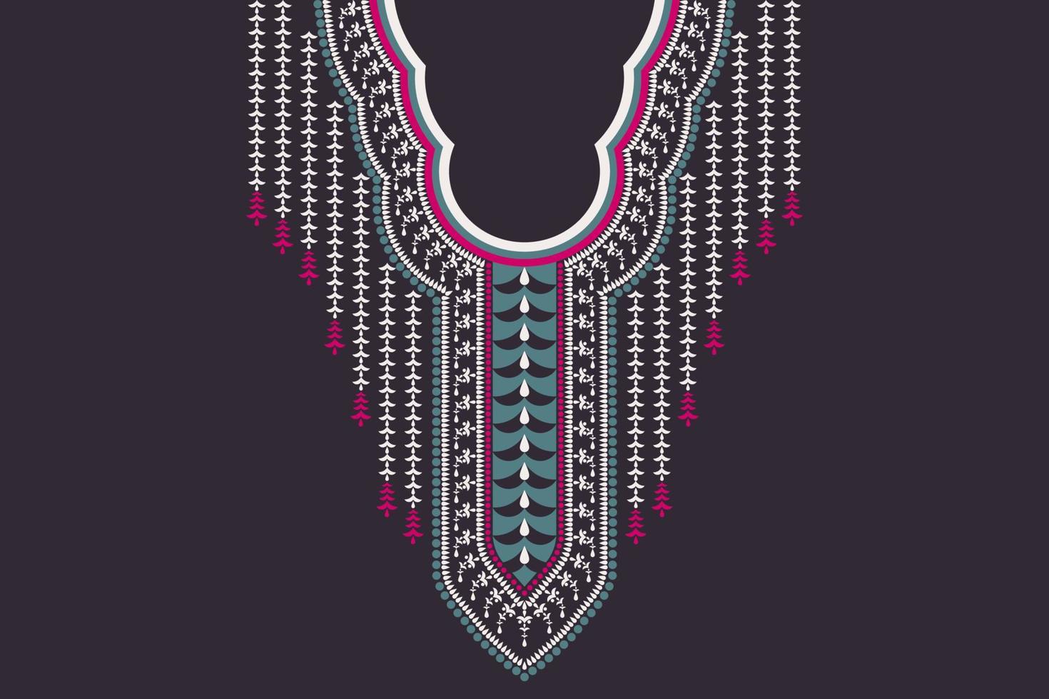 etnische geometrische vorm hals borduurwerk patroon ontwerp op zwarte kleur achtergrond. tribale mode voor overhemden. vector