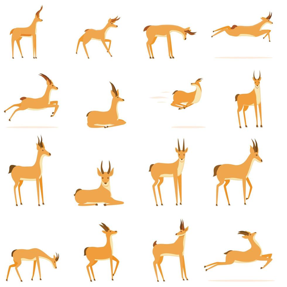 gazelle iconen set, cartoon stijl vector