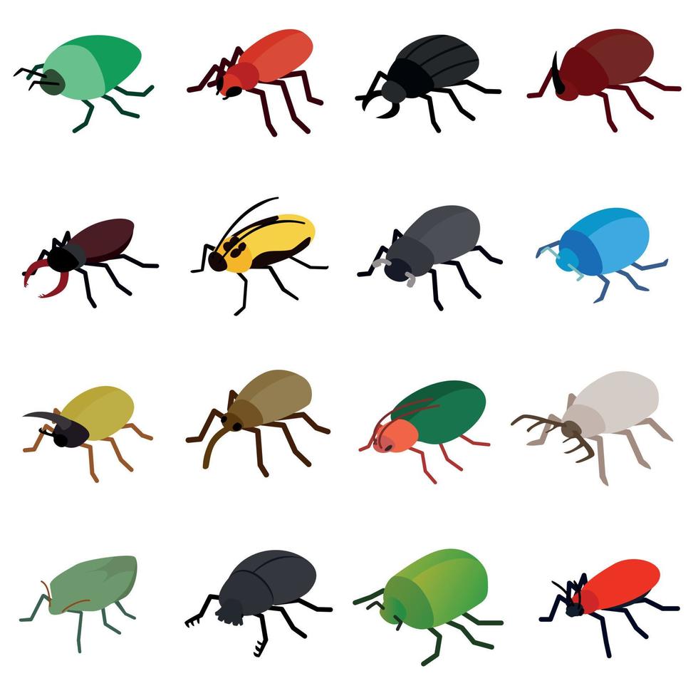 insect bug iconen set, isometrische 3D-stijl vector