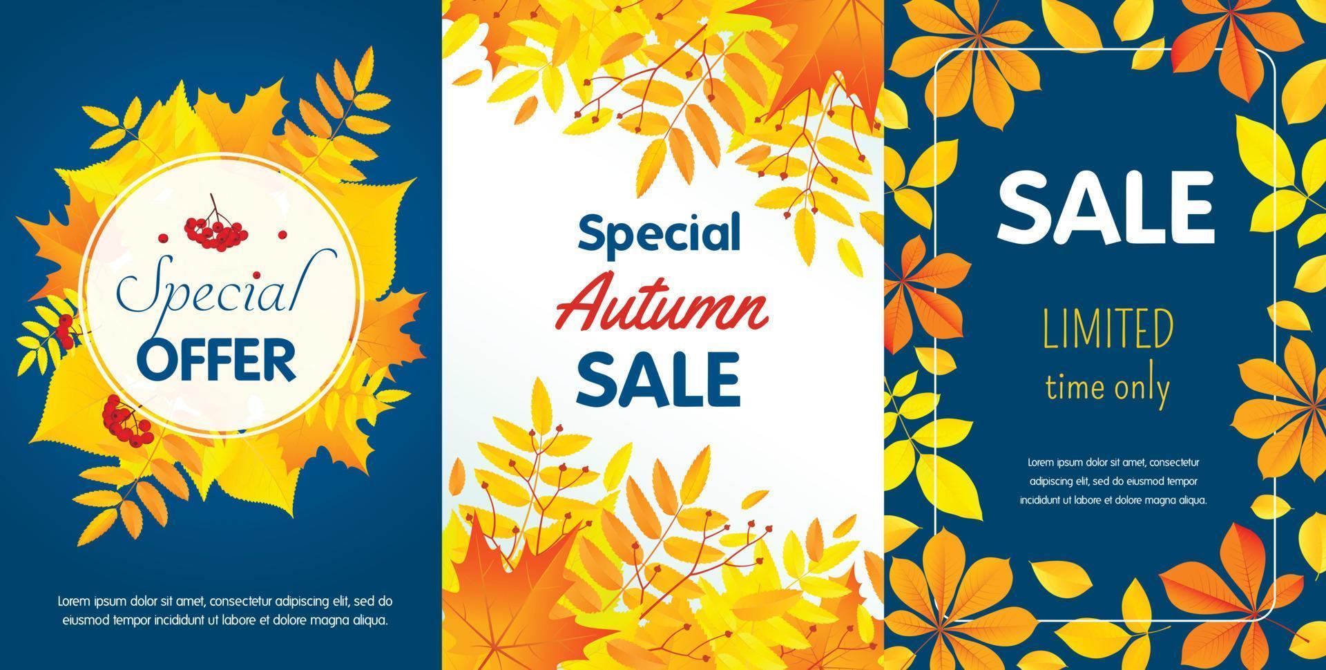 herfst verkoop banner set, vlakke stijl vector