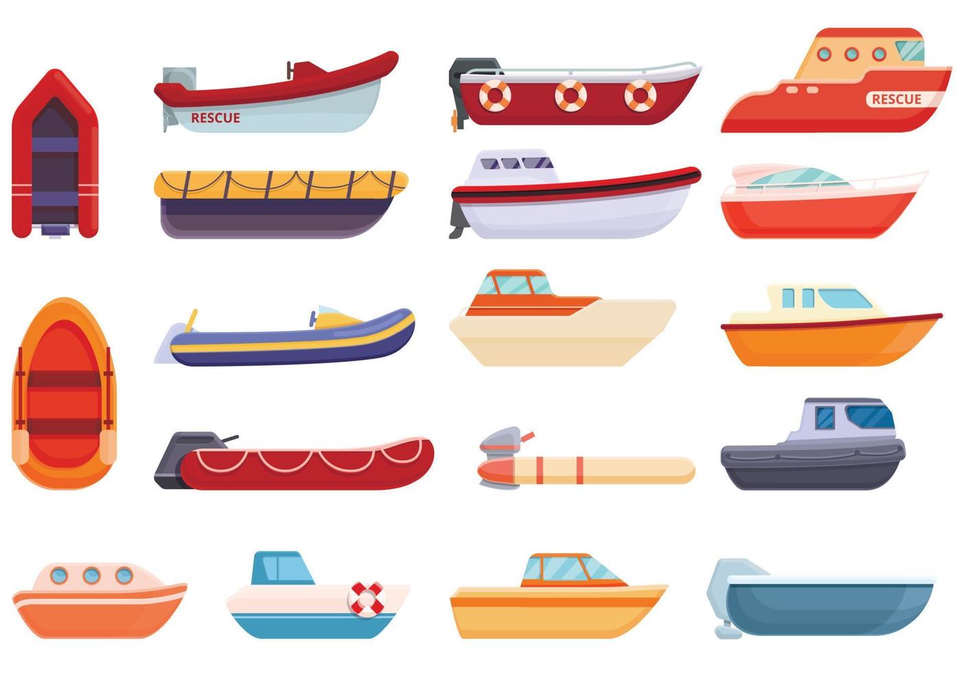 reddingsboot iconen set, cartoon stijl vector