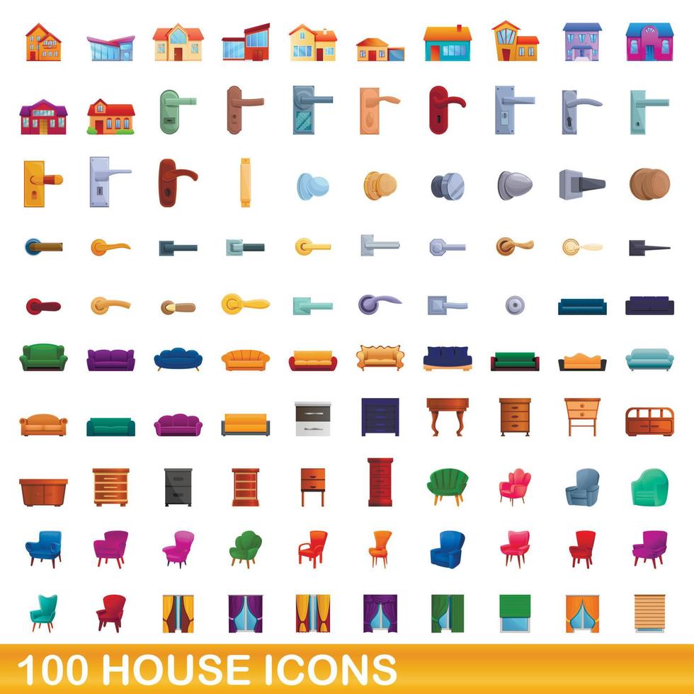 100 huis iconen set, cartoon stijl vector