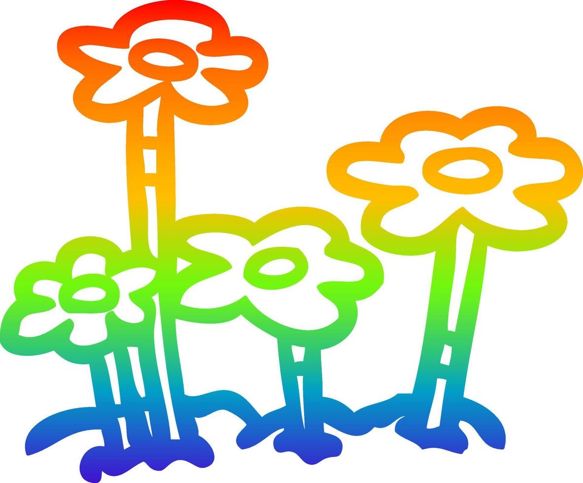 regenboog gradiënt lijntekening cartoon bloemen vector