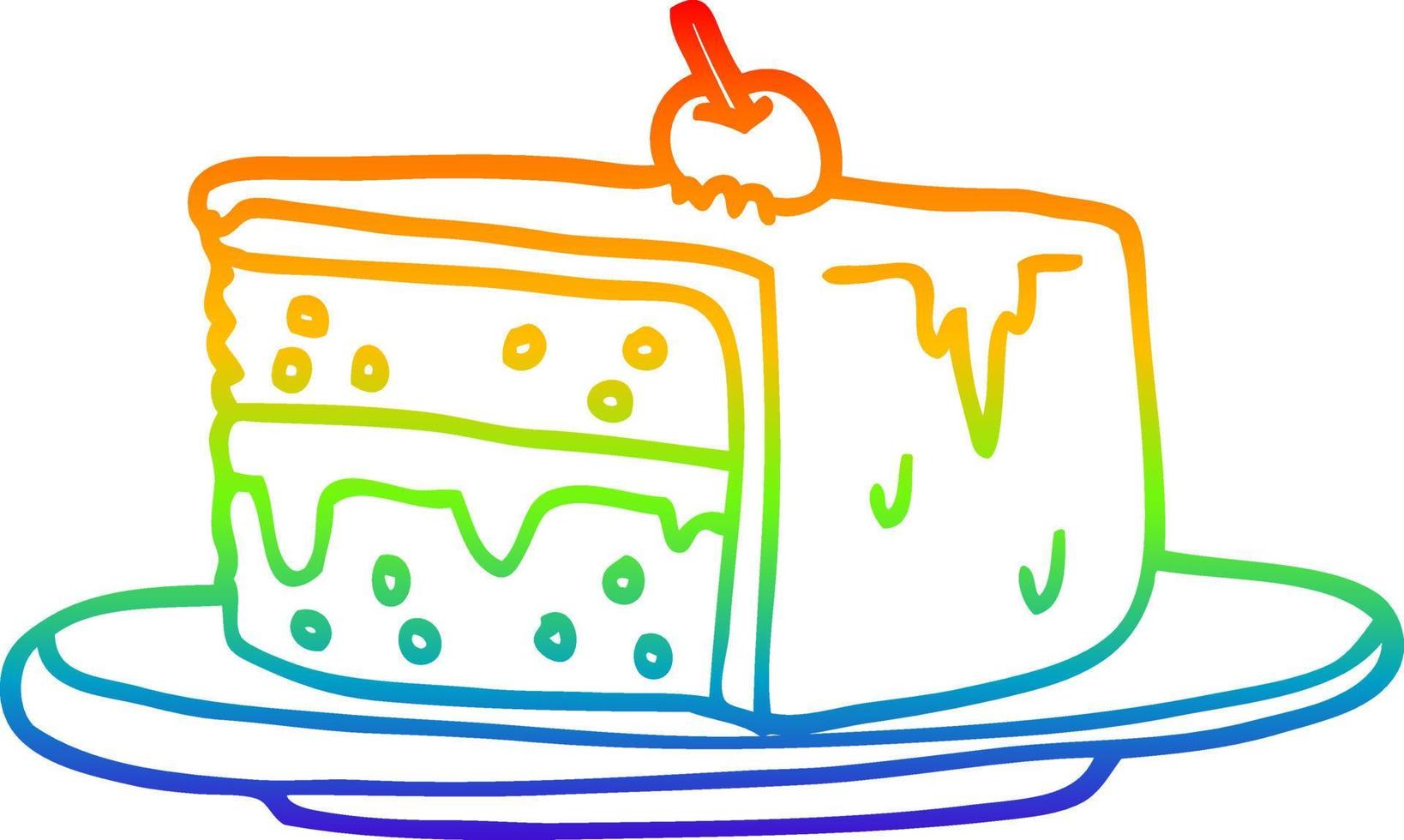 regenbooggradiënt lijntekening cartoon plakje cake vector