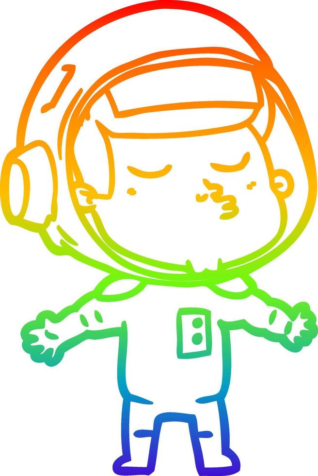 regenbooggradiënt lijntekening cartoon zelfverzekerde astronaut vector