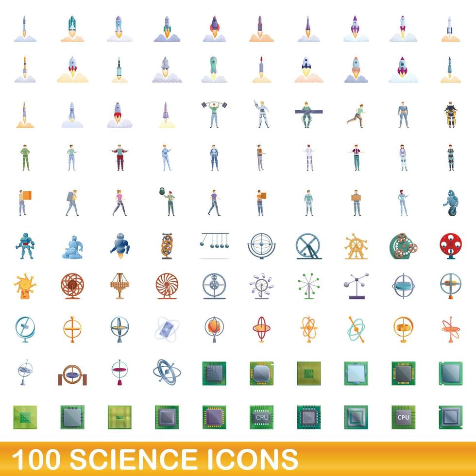 100 wetenschap iconen set, cartoon stijl vector