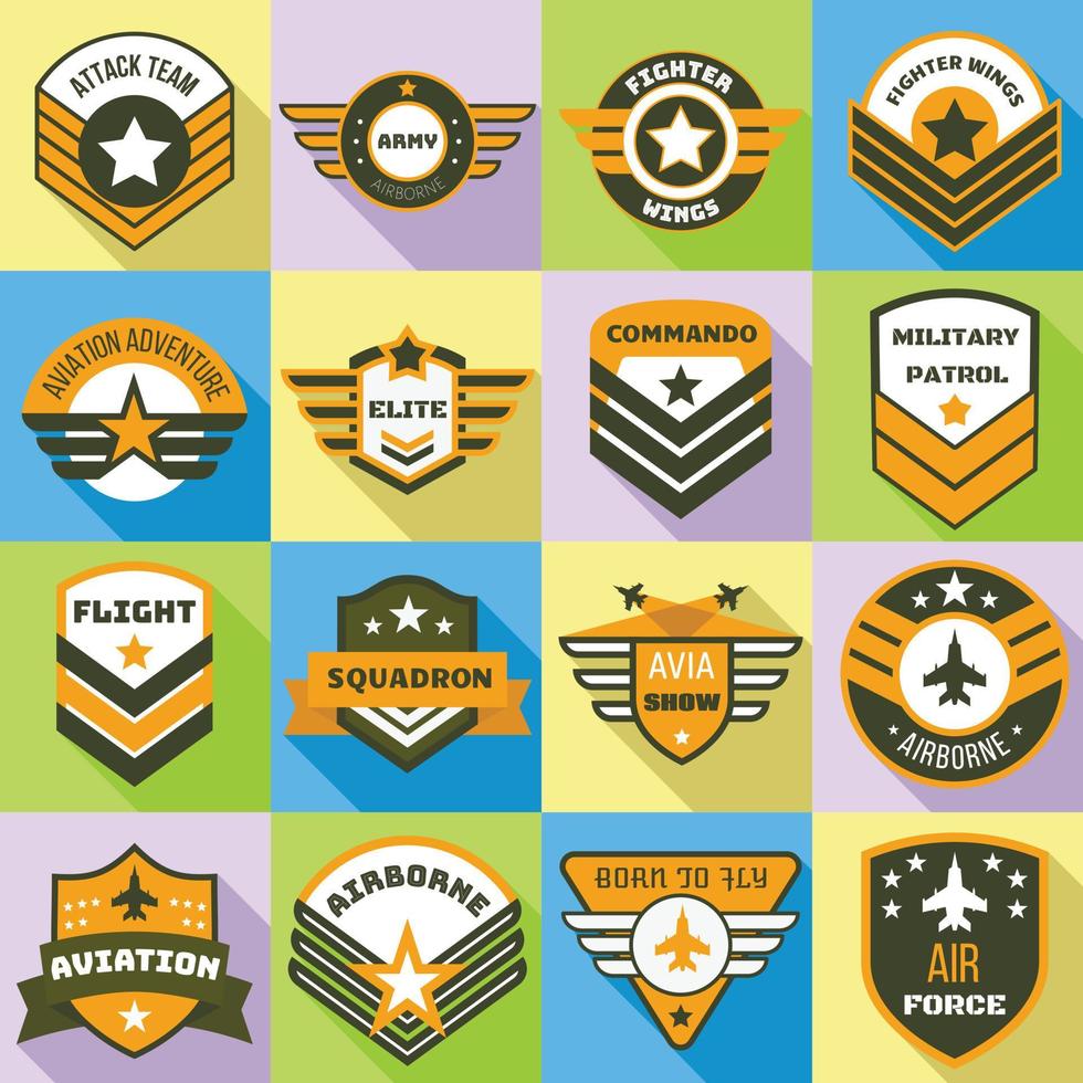 luchtmacht logo set, vlakke stijl vector