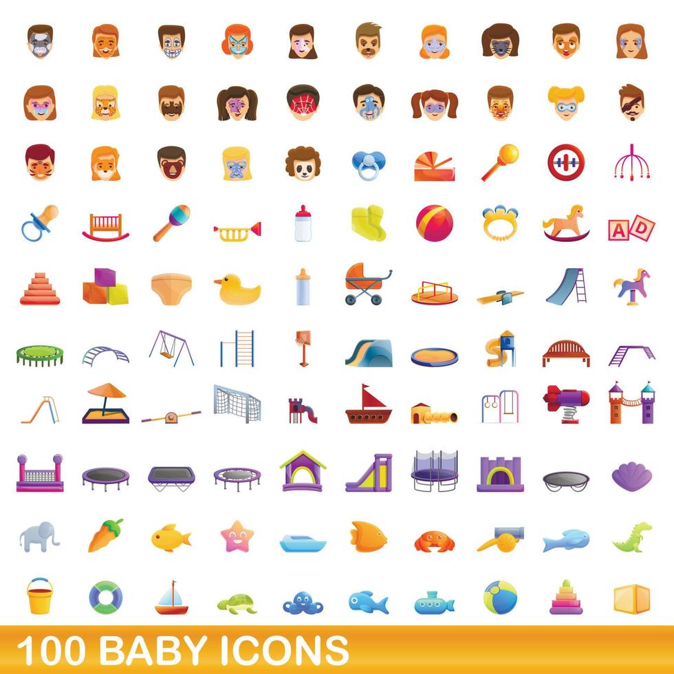 100 baby iconen set, cartoon stijl vector