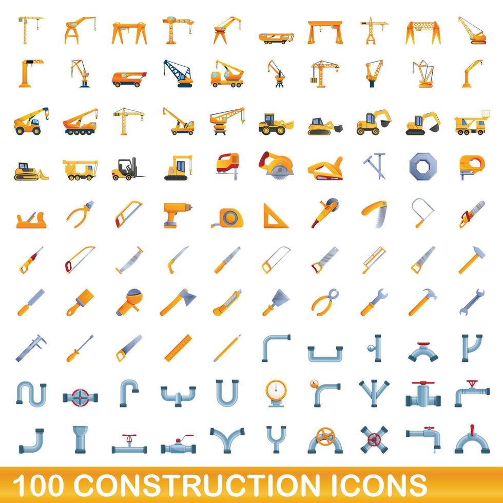 100 bouw iconen set, cartoon stijl vector
