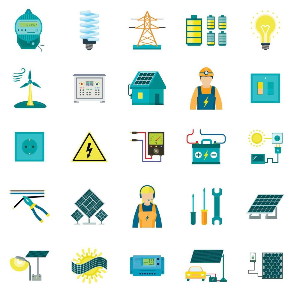 energie apparatuur pictogrammenset, vlakke stijl vector