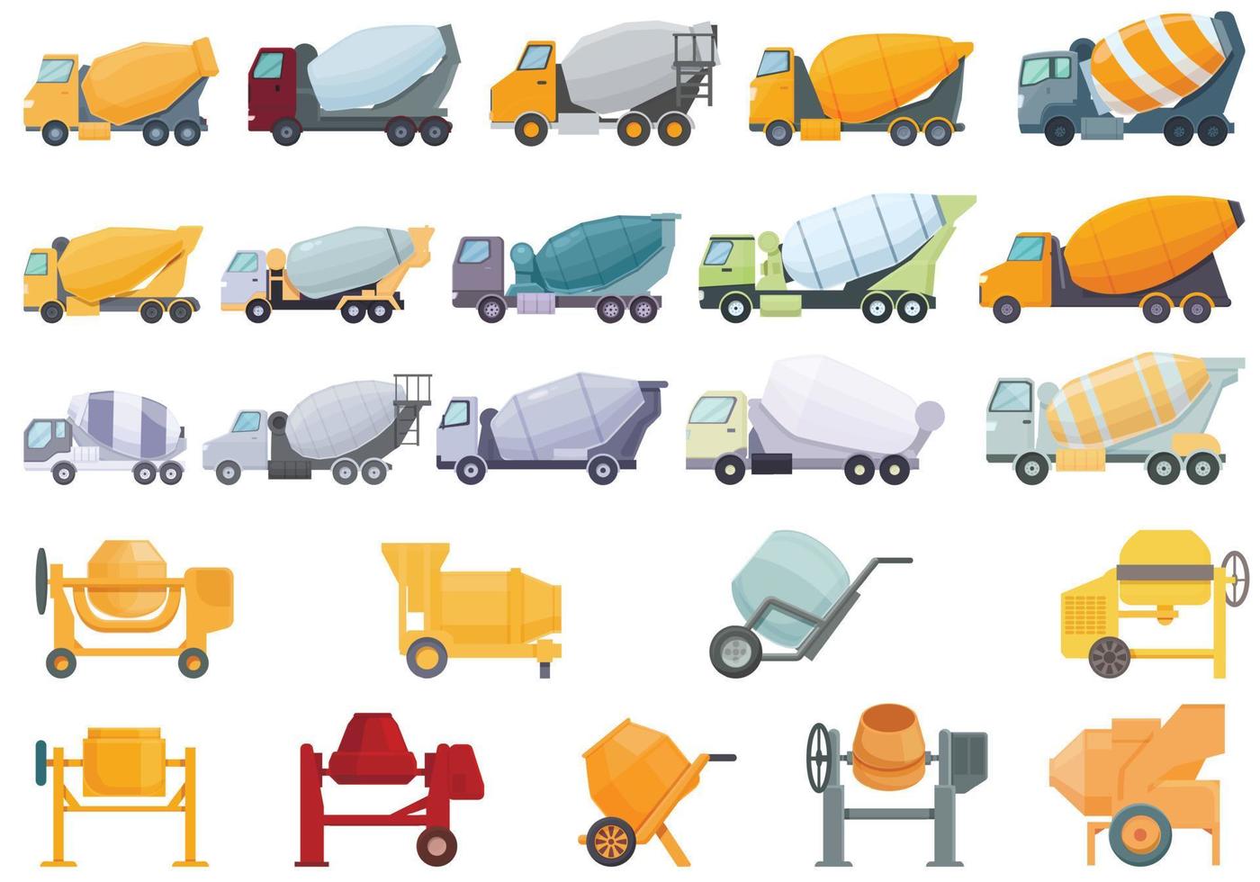 betonmixer pictogrammen instellen cartoon vector. cementwagen vector