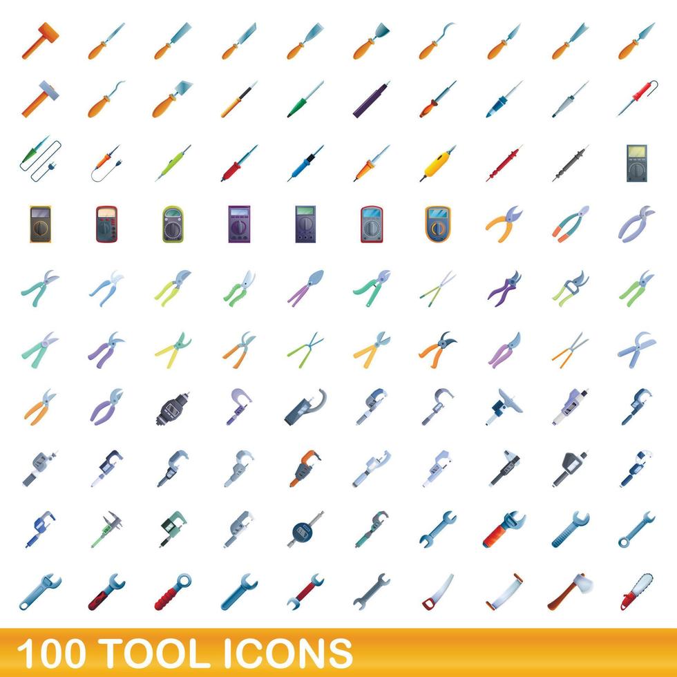 100 gereedschap iconen set, cartoon stijl vector