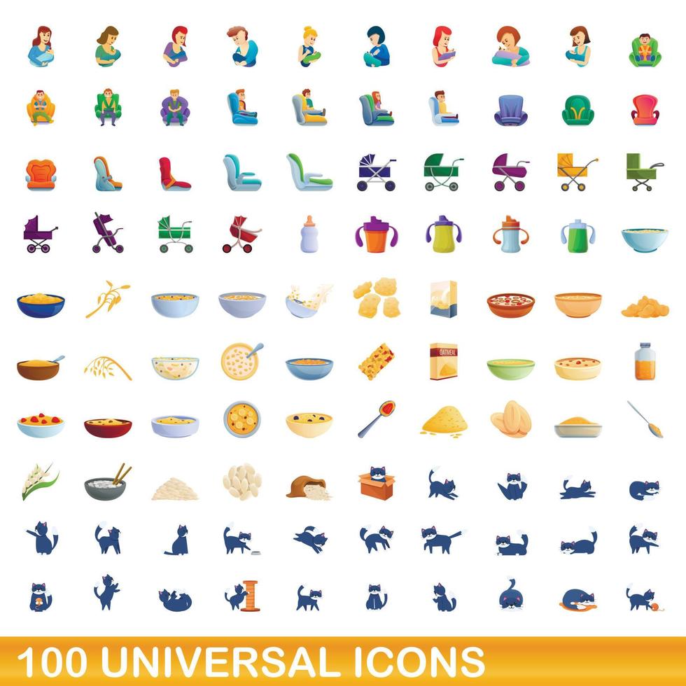 100 universele iconen set, cartoon stijl vector