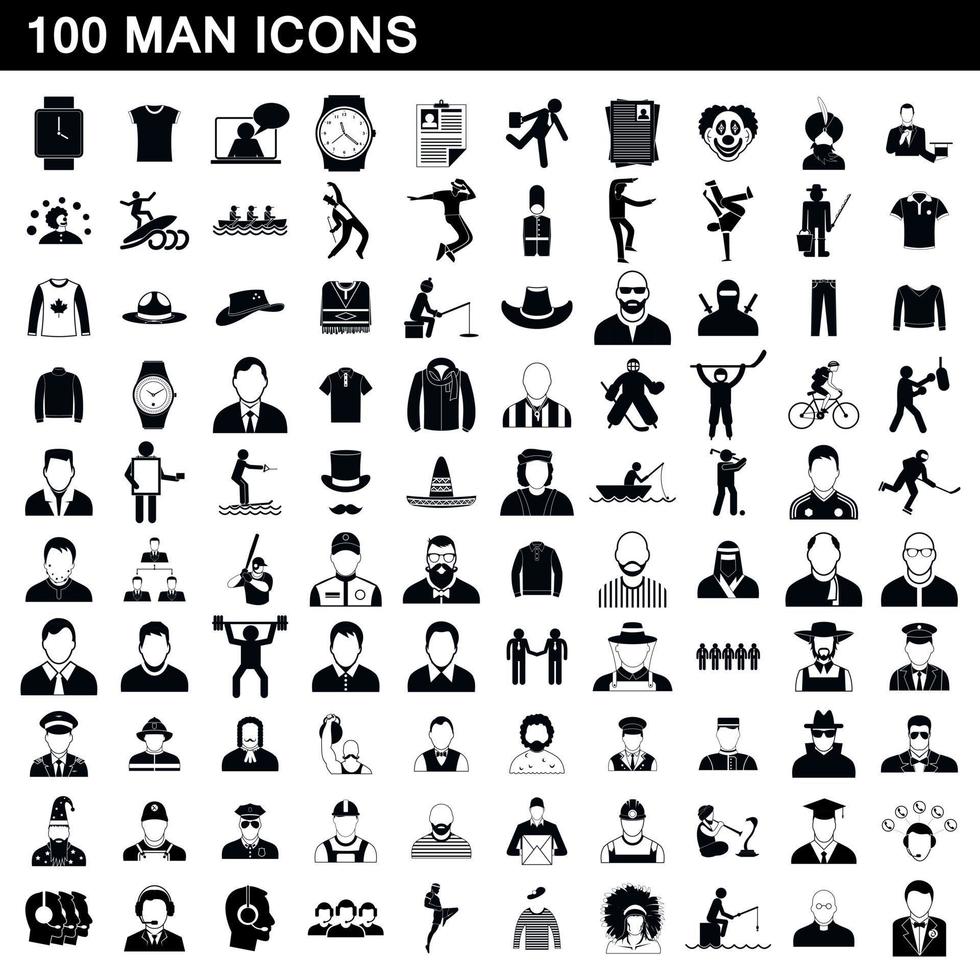 100 man iconen set, eenvoudige stijl vector