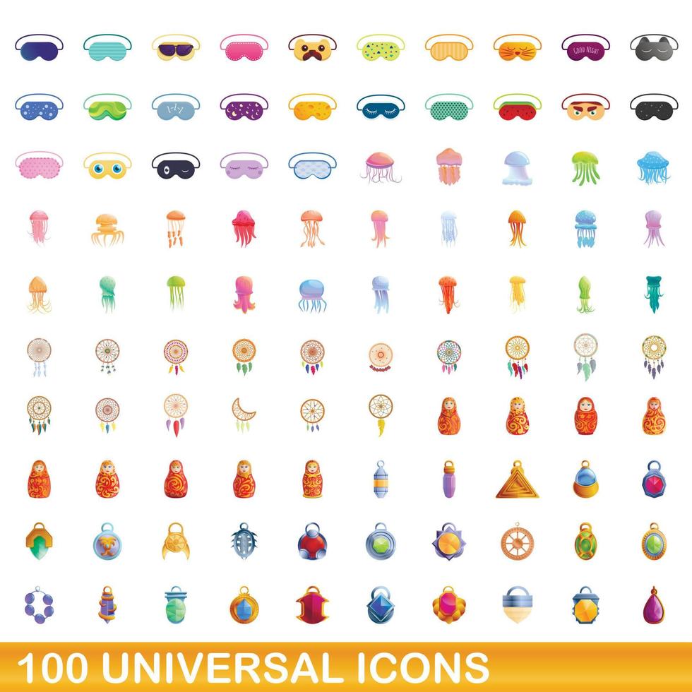 100 universele iconen set, cartoon stijl vector