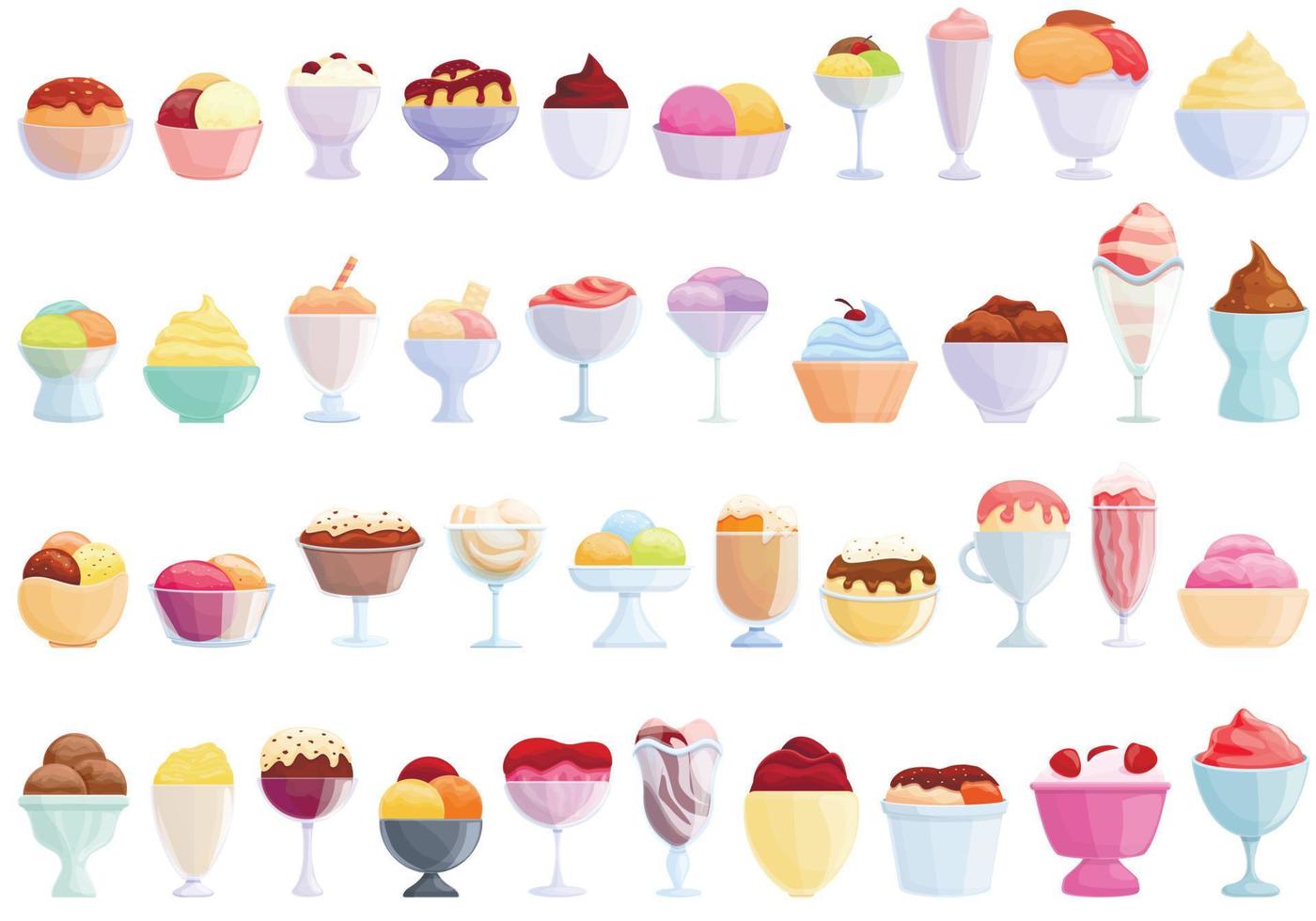 gelato bowl iconen set, cartoon stijl vector