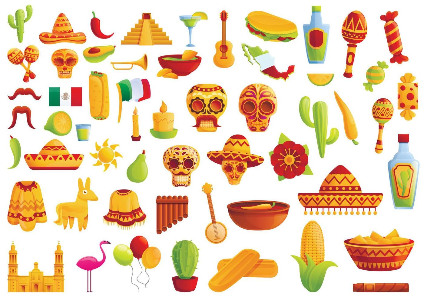 Mexico iconen set, cartoon stijl vector