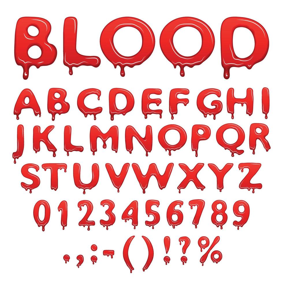 bloed alfabet cijfers en symbolen vector