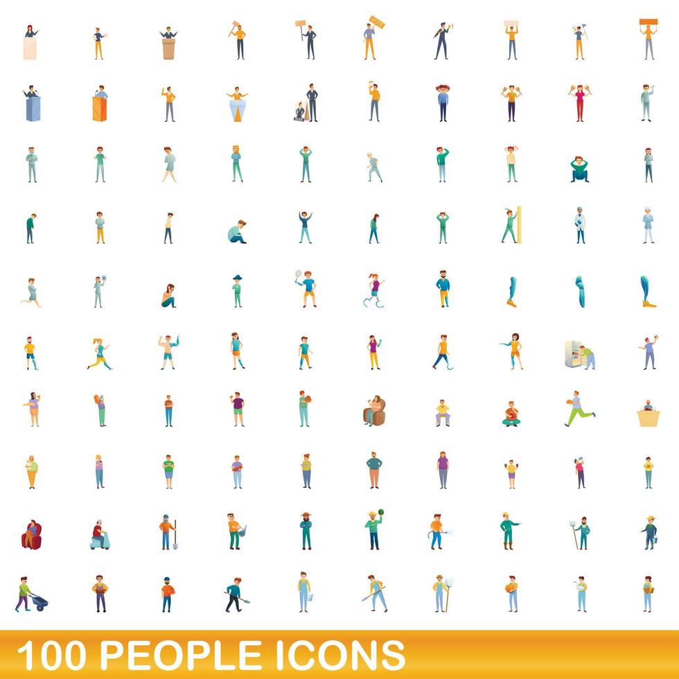 100 mensen iconen set, cartoon stijl vector