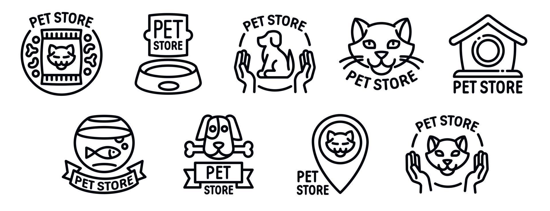 dierenwinkel iconen set, Kaderstijl vector