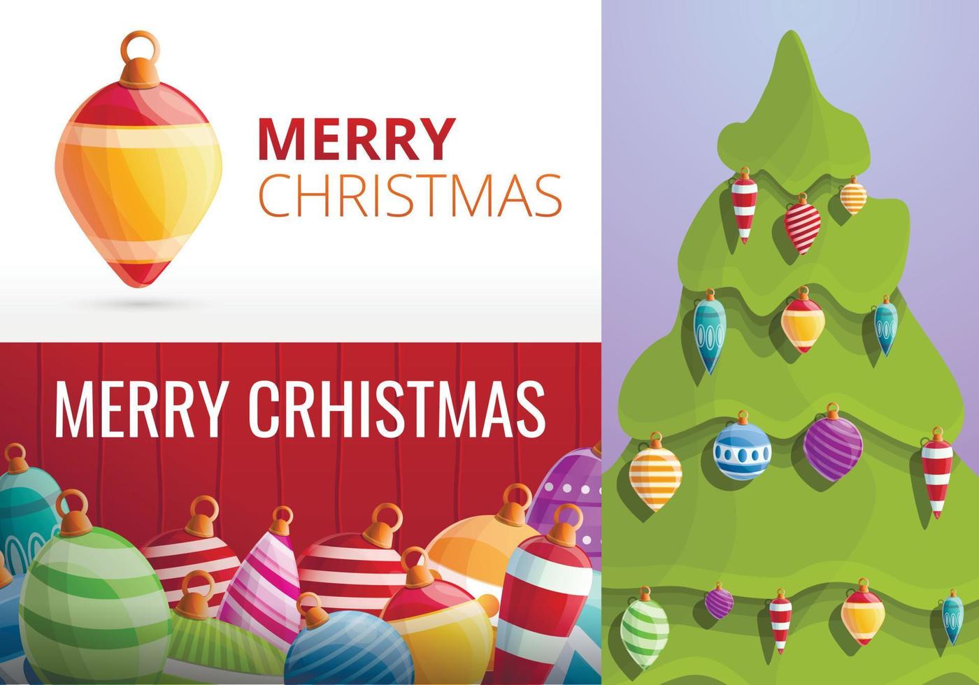 kerst dennenboom speelgoed banner set, cartoon stijl vector