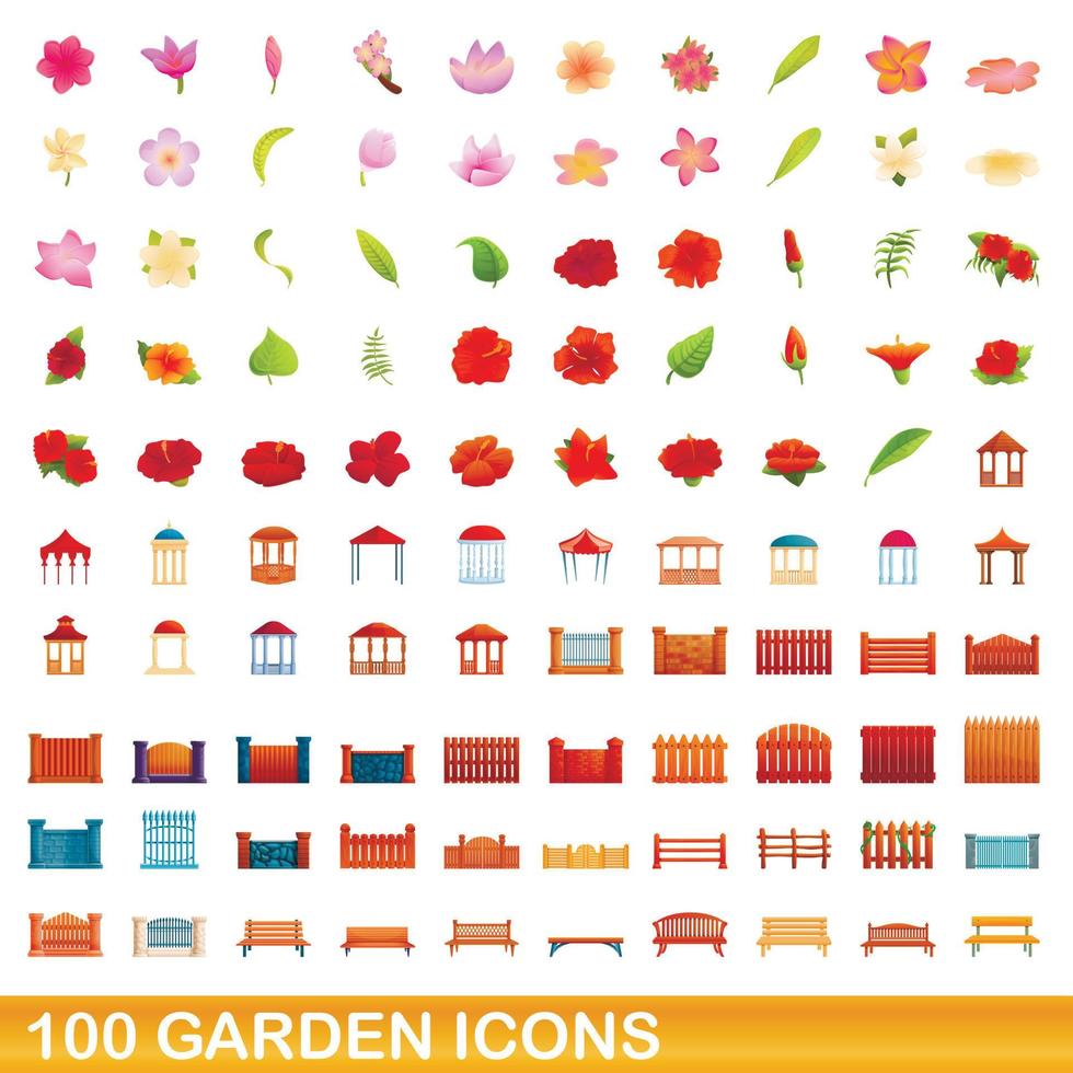 100 tuin iconen set, cartoon stijl vector