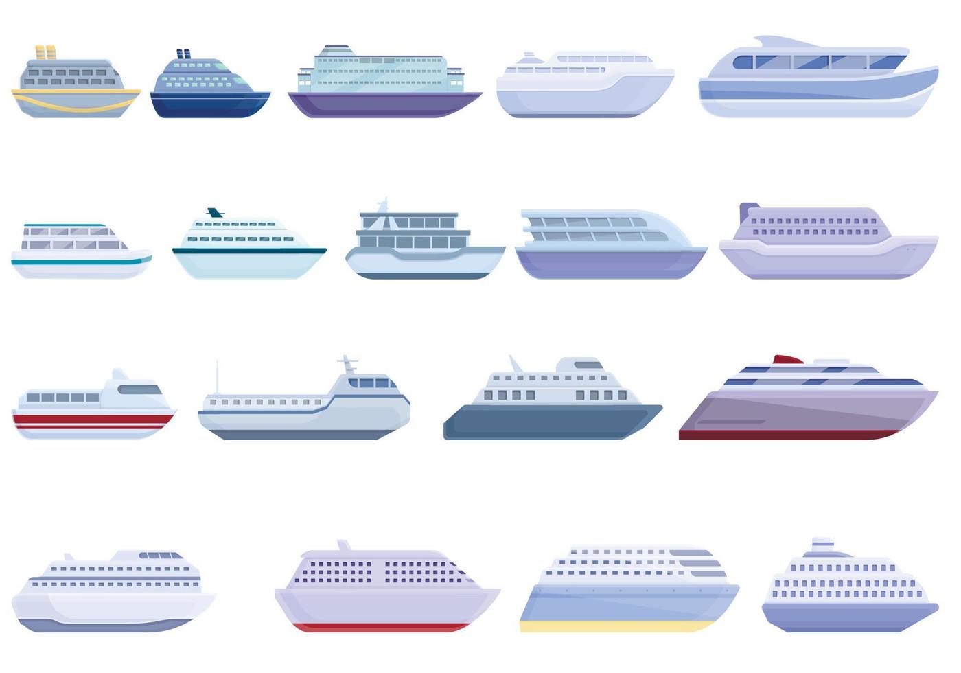 veerboot iconen set, cartoon stijl vector