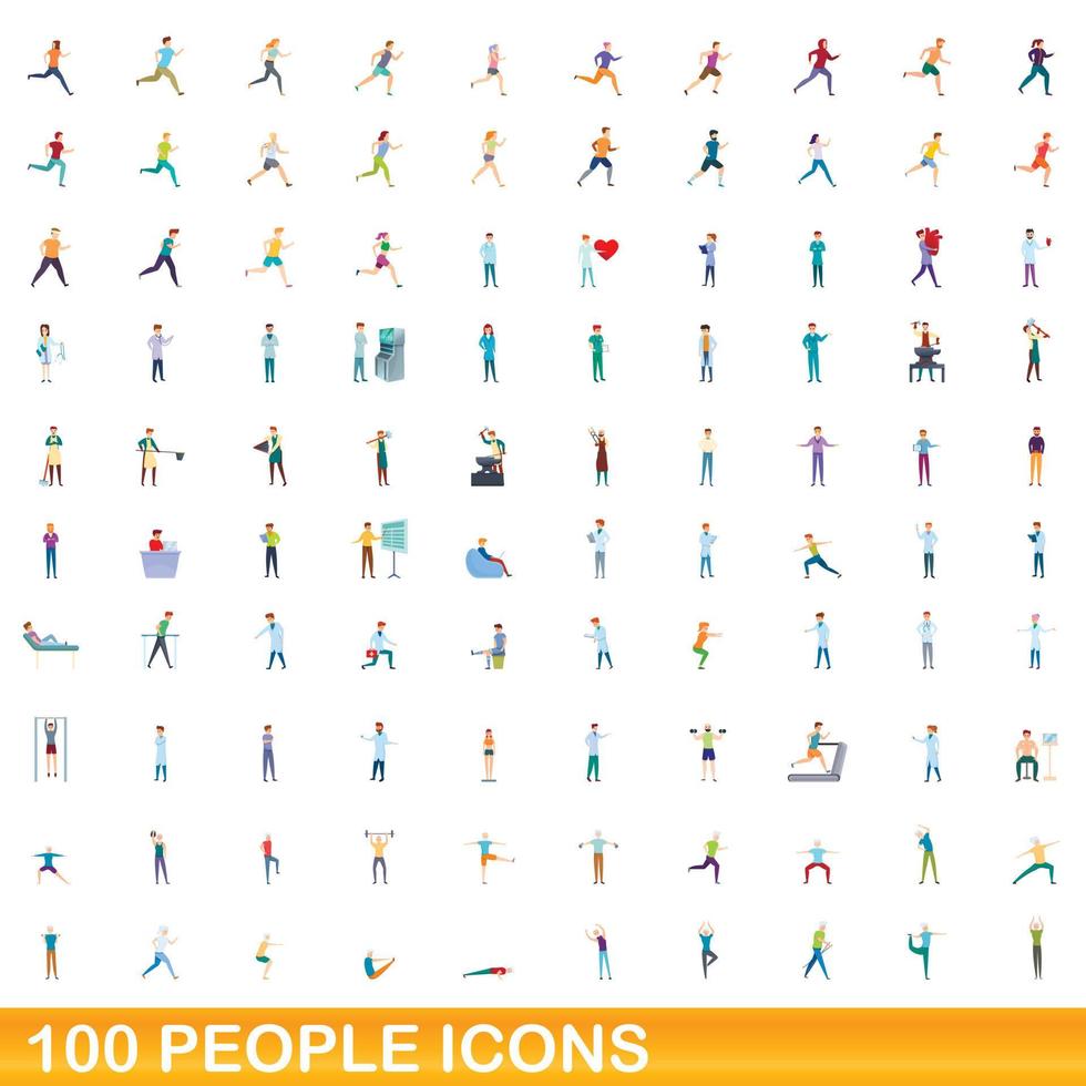 100 mensen iconen set, cartoon stijl vector