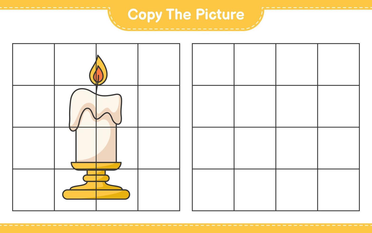 kopieer de afbeelding, kopieer de afbeelding van de kaars met rasterlijnen. educatief kinderspel, afdrukbaar werkblad, vectorillustratie vector