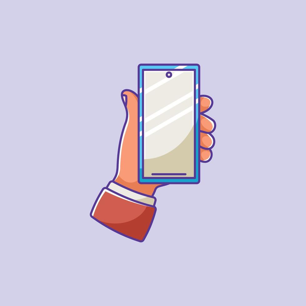 telefoon in cartoonstijl met menselijke hand vector