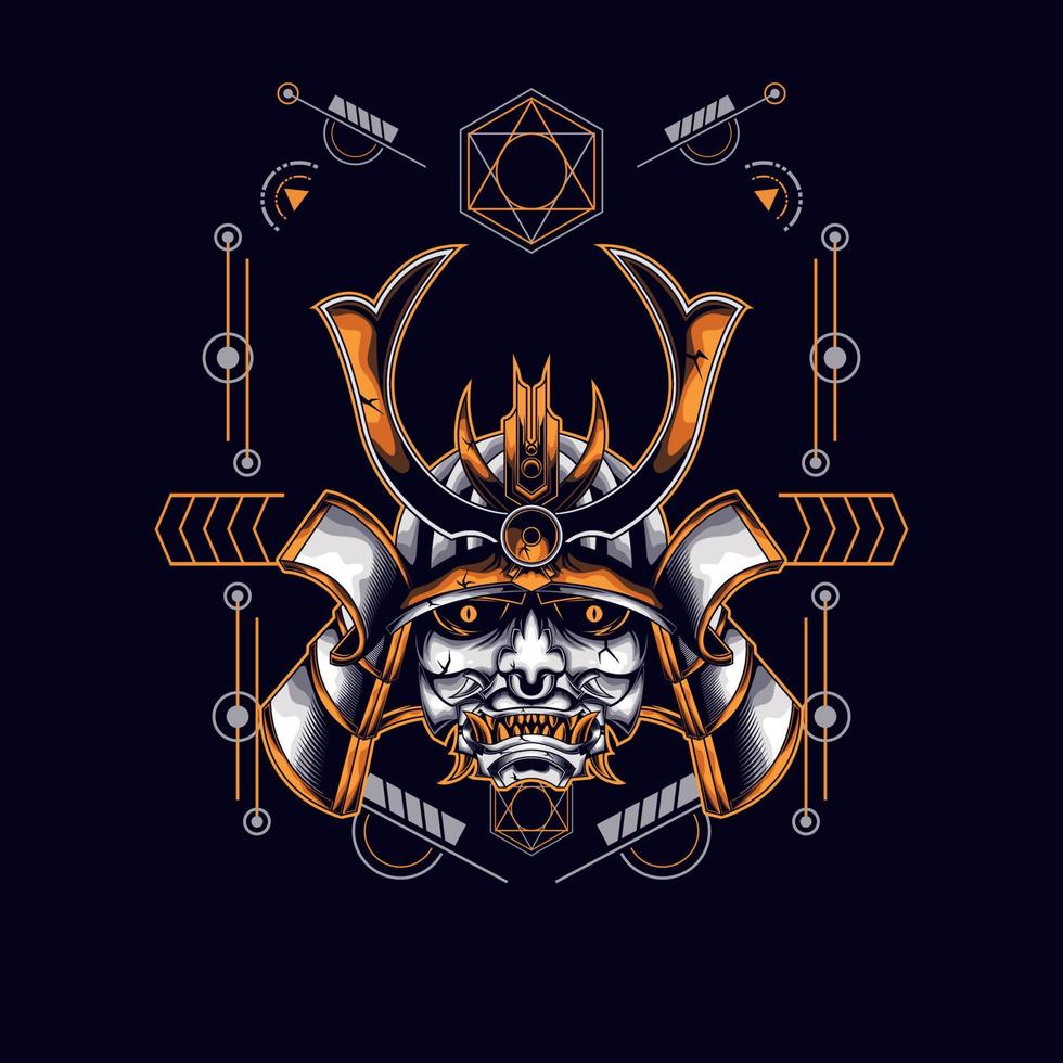 oni masker samurai hoofd met heilige geometrie ornament voor t-shirt design vector