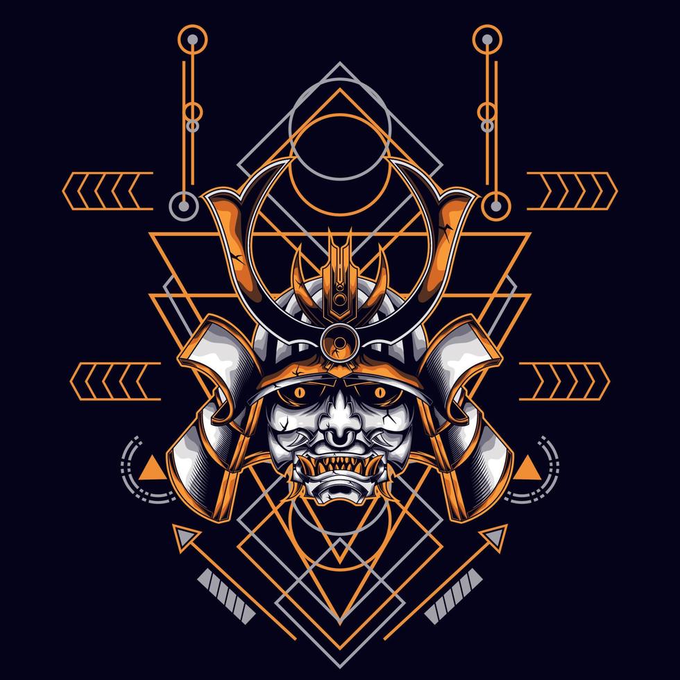 oni masker samurai hoofd met heilige geometrie ornament vector