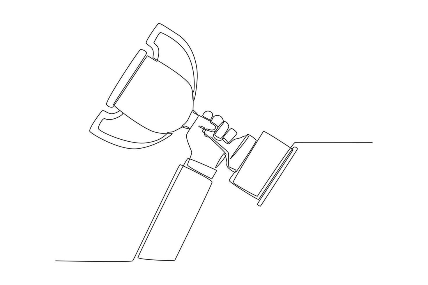 continu één lijntekening hand man met trofee in competitie. zakelijk succesconcept. enkele lijn tekenen ontwerp vector grafische afbeelding.