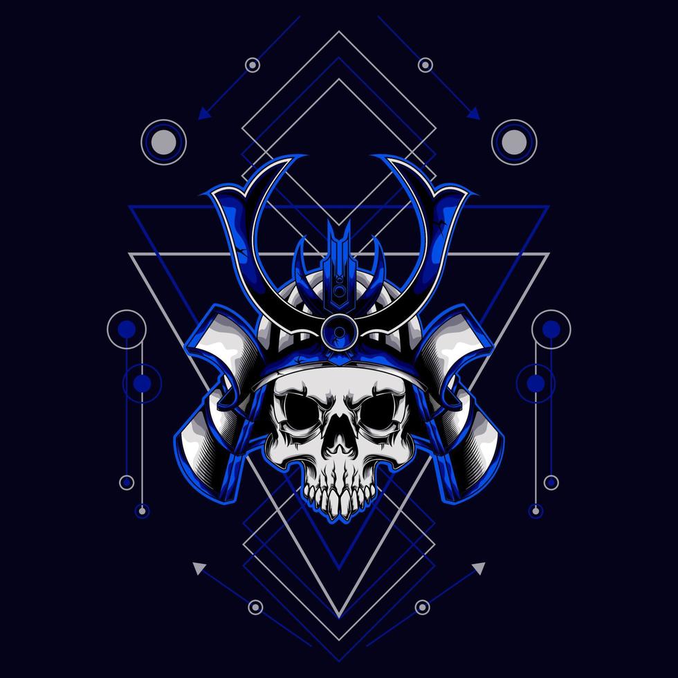 samurai schedelhelm met heilige geometrie voor t-shirtontwerp vector