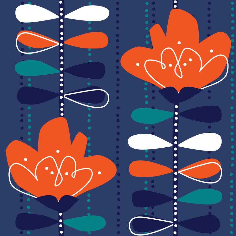 schattig naadloos patroon met hand getrokken ornament in Scandinavische stijl. florale achtergrond met bloem, vectorillustratie om af te drukken, ontwerp, stof. vector