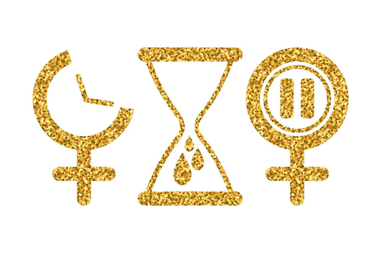 set van gynaecologie icoon in goud glitter kleur. concept van menstruatie, zwangerschap of menopauze. vector illustratie