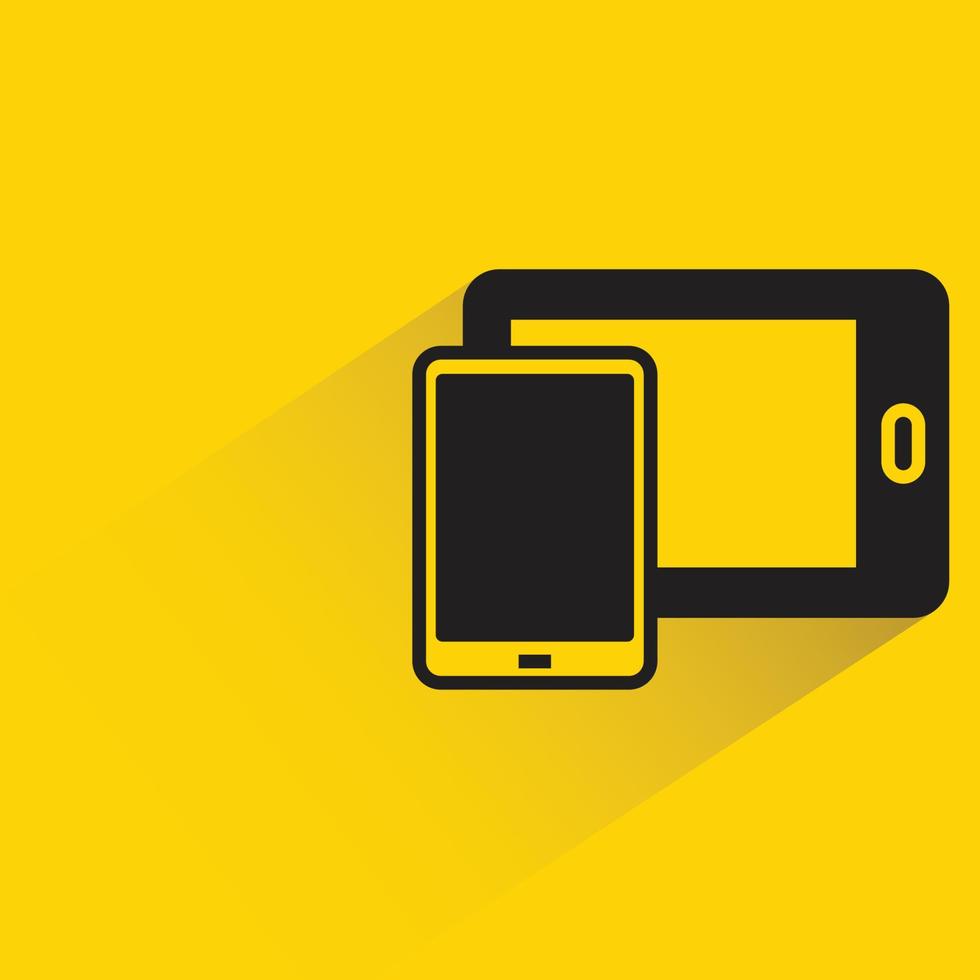 tablet en smartphone icoon met schaduw op gele achtergrond vector