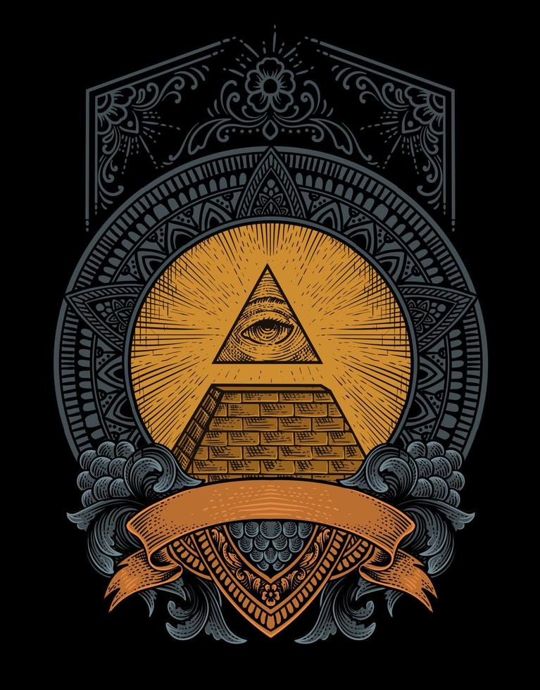 illustratie illuminati piramide met graveerstijl vector