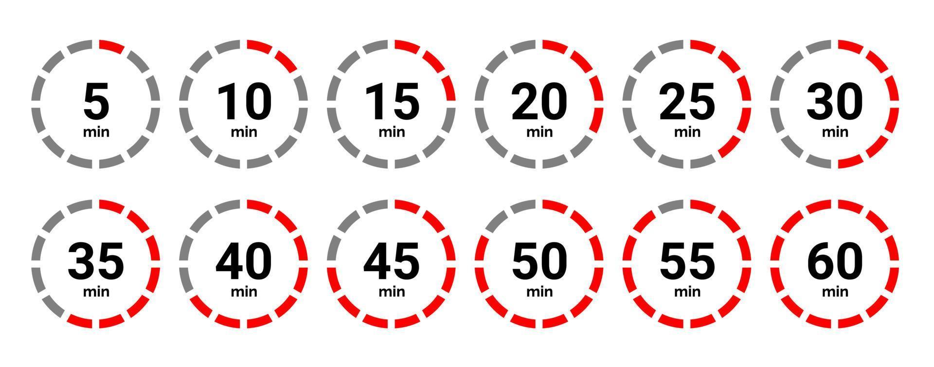 timer icoon collectie. set timer stopwatch pictogrammen. aftellen van 0 tot 60 seconden. vector