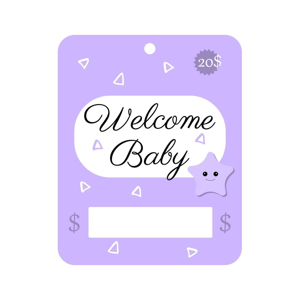welkom baby-baby shower wenskaarten. baby cadeaubon, geldkaartsjabloon. vectorillustratie. vector