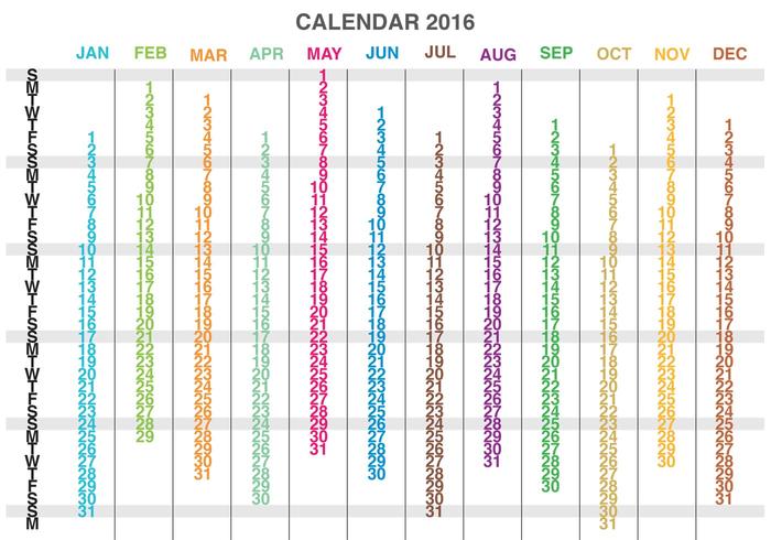Kolom Kalender 2016 Vector