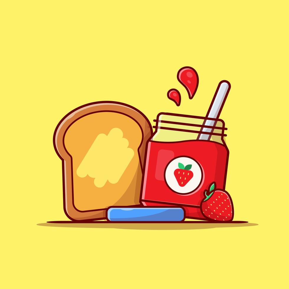 toast brood met aardbeienjam cartoon vector pictogram illustratie. voedsel object pictogram concept geïsoleerde premium vector. platte cartoonstijl