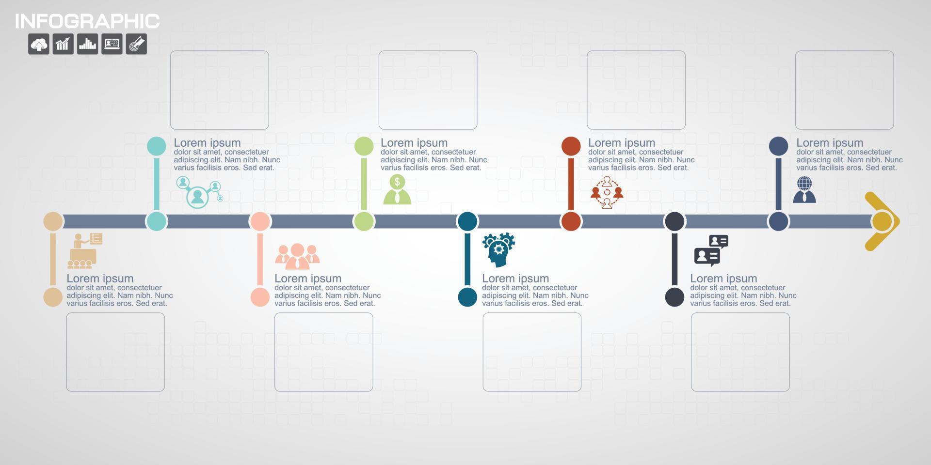 tijdlijn infographics ontwerpsjabloon met 8 opties, procesdiagram vector